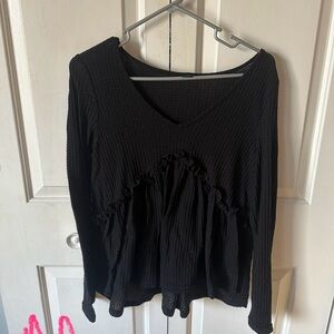 SHEIN Black Textured V-Neck Blouse